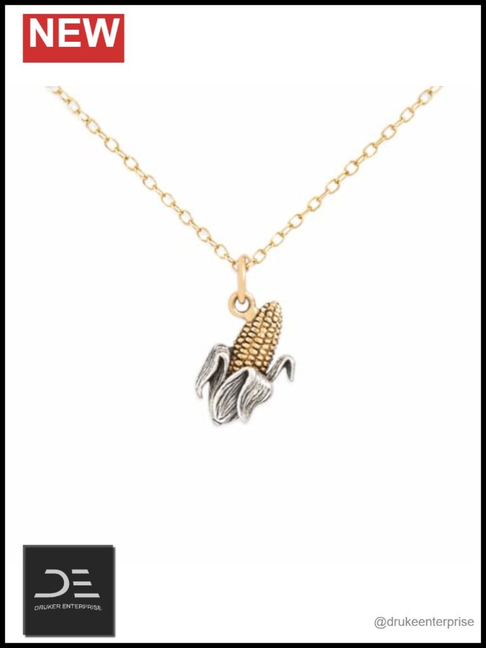 Sterling Silver Bronze Corn Cob Charm Necklace 14K Gold Filled Chain